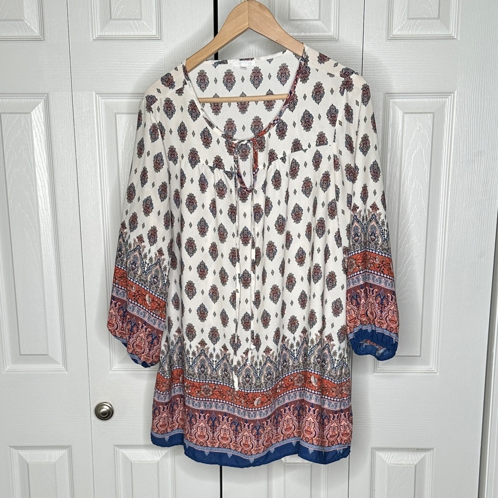 Ava James Americana Vibes Bohemian Print Women's Top 1XL NWOT Condition